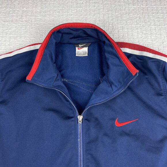 Vintage 90's Y2K Nike Men's Navy Blue/ Red Striped Track Jacket Size Large - Picture 2 of 16